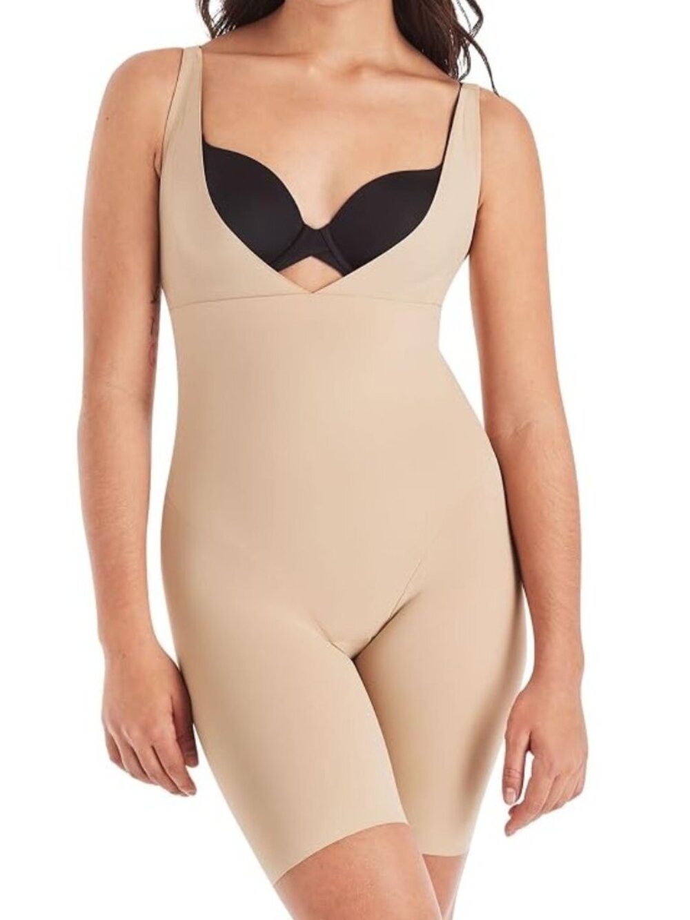 Flexees Maidenform Women's Size Large Beige Bodysuit Thigh Slimmer Shapewear V-N